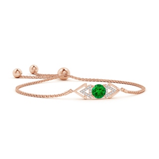 6mm AAAA Round Emerald Intersecting Triangle Taurus Bolo Bracelet in 10K Rose Gold