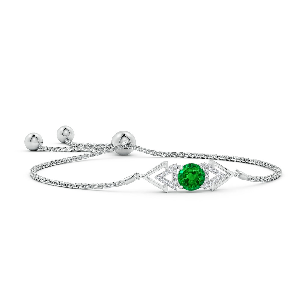6mm AAAA Round Emerald Intersecting Triangle Taurus Bolo Bracelet in White Gold