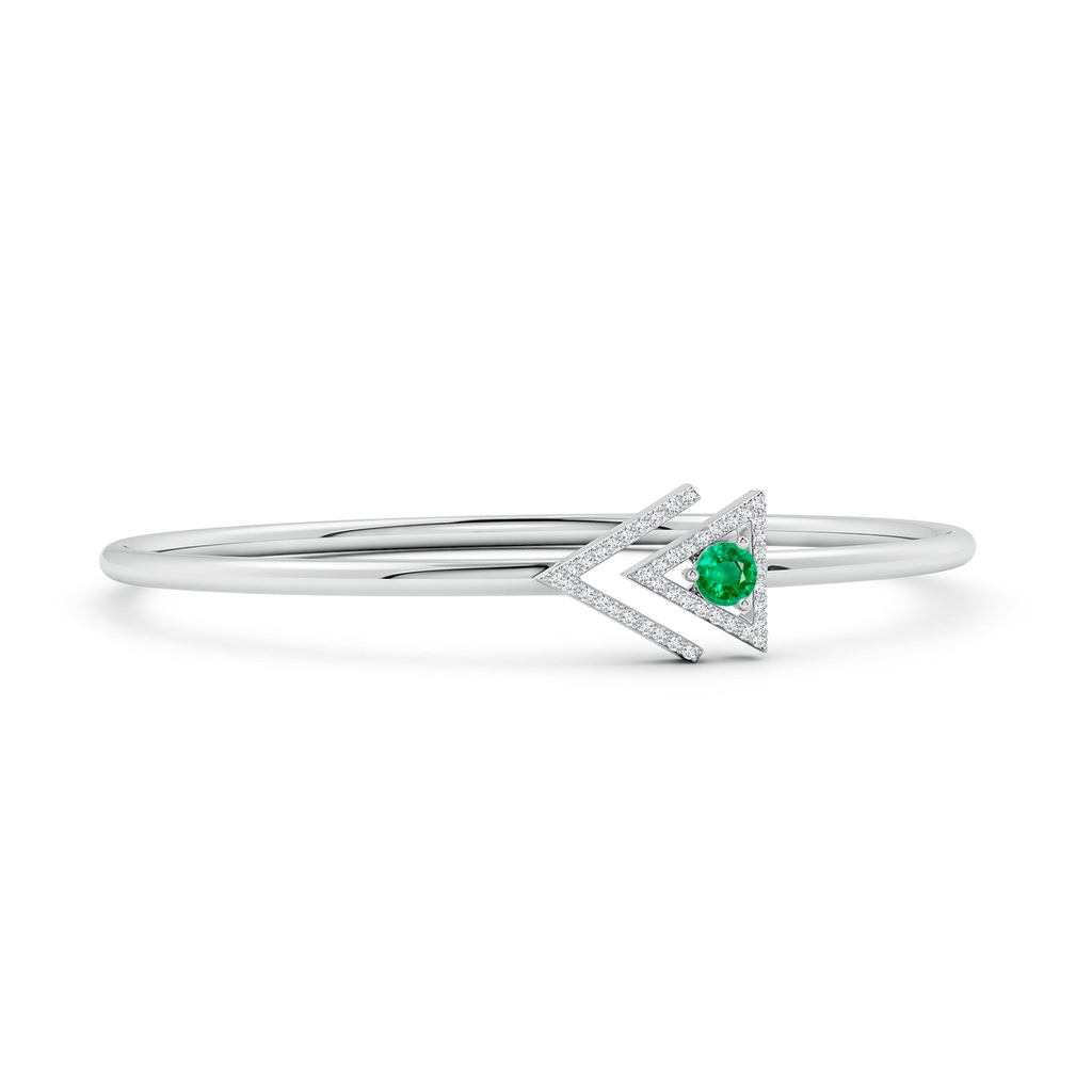 4mm AAA Emerald and Diamond Taurus Triangular Open Cuff Bracelet in White Gold