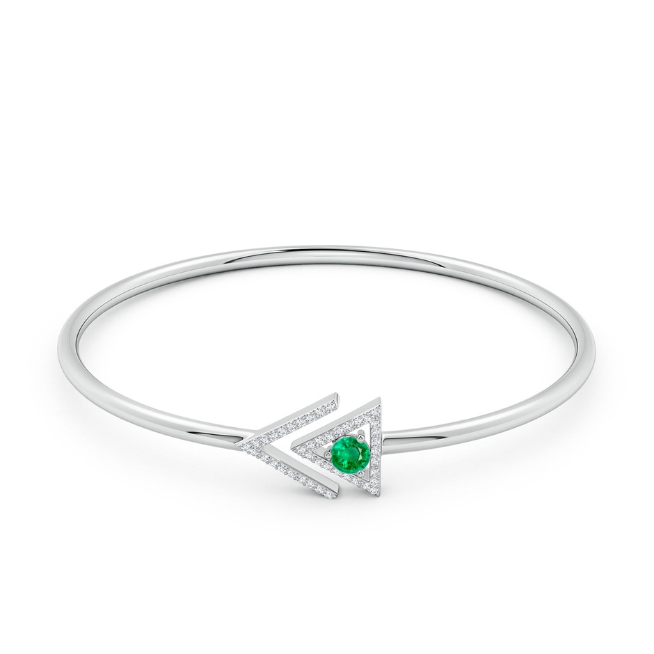 4mm AAA Emerald and Diamond Taurus Triangular Open Cuff Bracelet in White Gold side-1