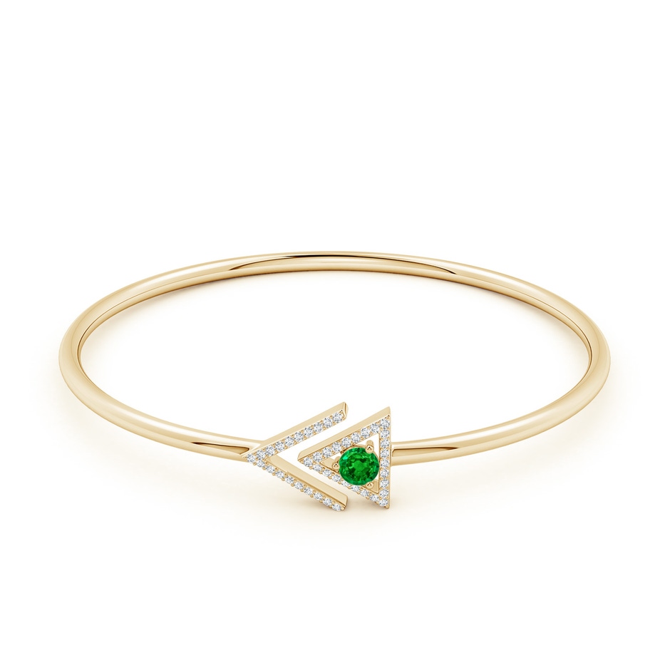 4mm AAAA Emerald and Diamond Taurus Triangular Open Cuff Bracelet in Yellow Gold side-1