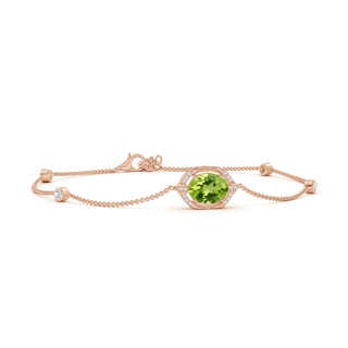 9x7mm AAA Vintage Style Oval Peridot and Diamond Leo Station Bracelet in Rose Gold