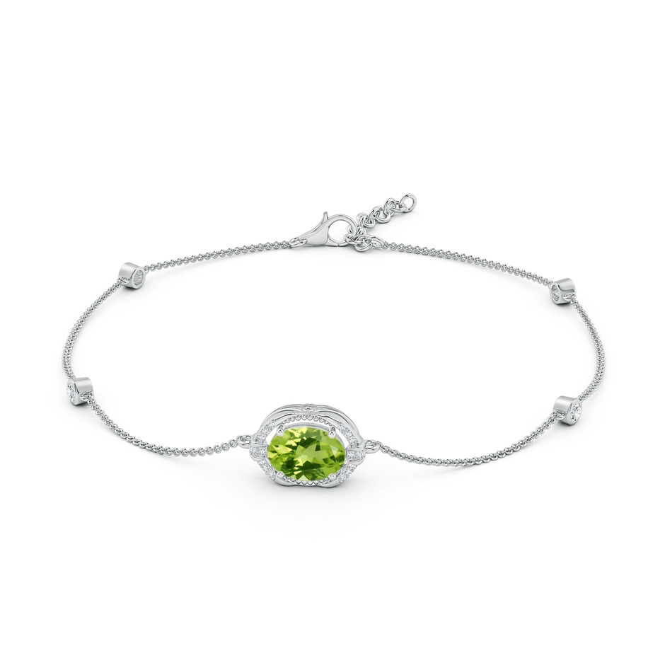 9x7mm AAA Vintage Style Oval Peridot and Diamond Leo Station Bracelet in White Gold side-1