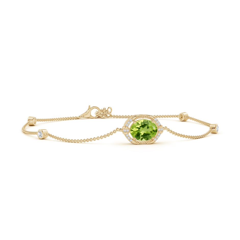 9x7mm AAA Vintage Style Oval Peridot and Diamond Leo Station Bracelet in Yellow Gold 