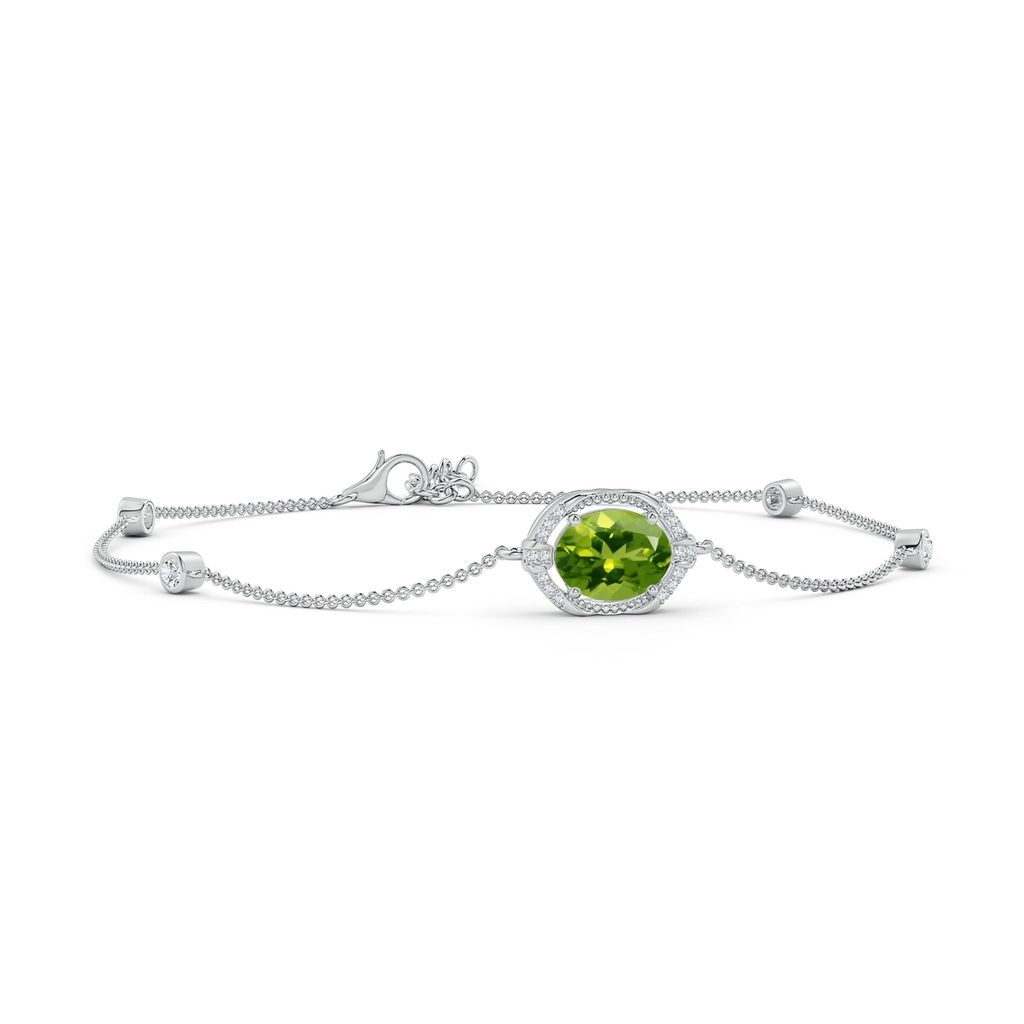 9x7mm AAAA Vintage Style Oval Peridot and Diamond Leo Station Bracelet in White Gold