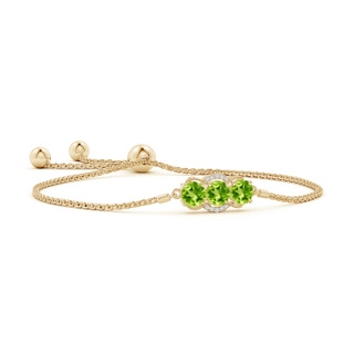 5mm AAA Three Stone Peridot Half Halo Leo Bolo Bracelet in Yellow Gold