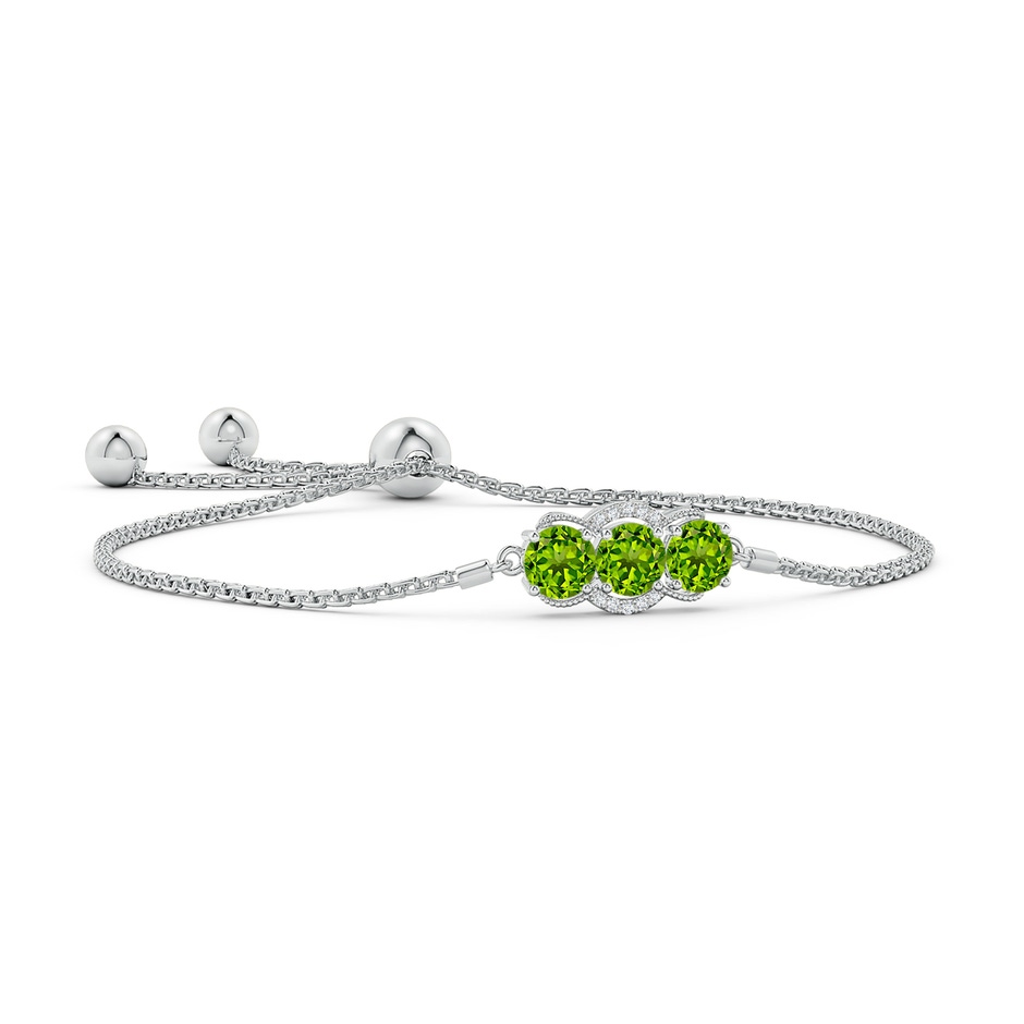 5mm AAAA Three Stone Peridot Half Halo Leo Bolo Bracelet in White Gold 