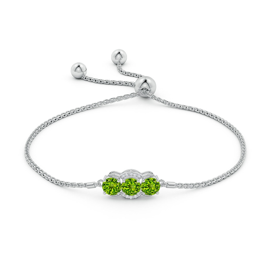 5mm AAAA Three Stone Peridot Half Halo Leo Bolo Bracelet in White Gold side-1