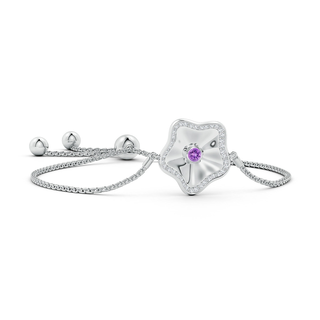 3mm AAAA Bezel-Set Amethyst Aquarius Floral Bolo Bracelet in White Gold