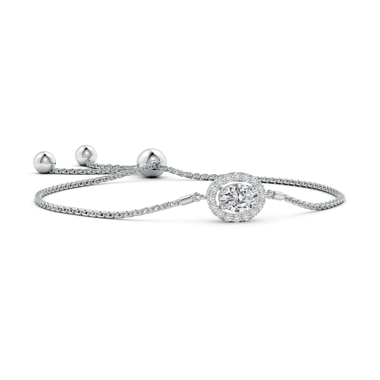 7x5mm HSI2 Oval Diamond Halo Bolo Bracelet in White Gold