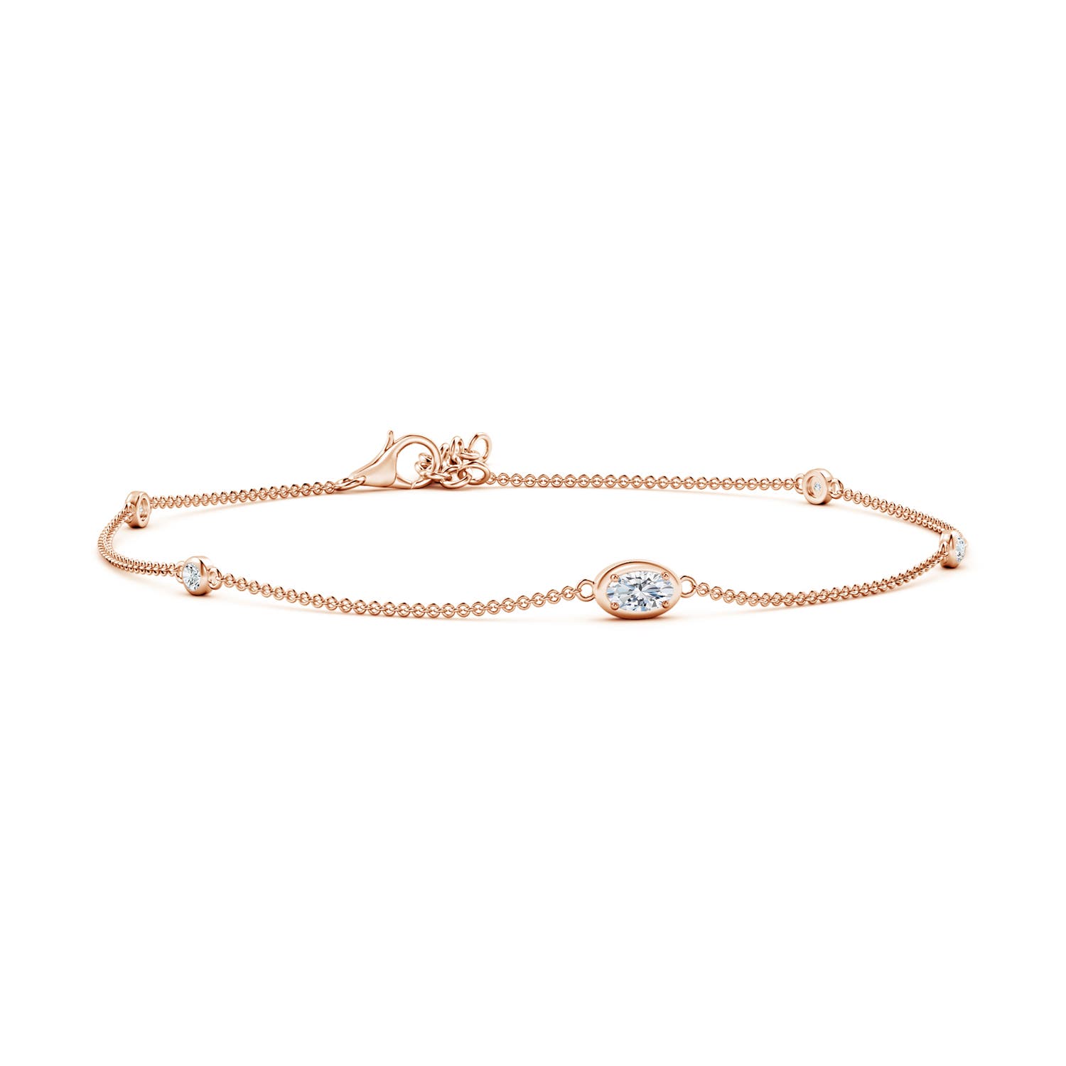 5x3mm GVS2 Oval Diamond Station Bracelet with Bezel-Set Accents in Rose Gold
