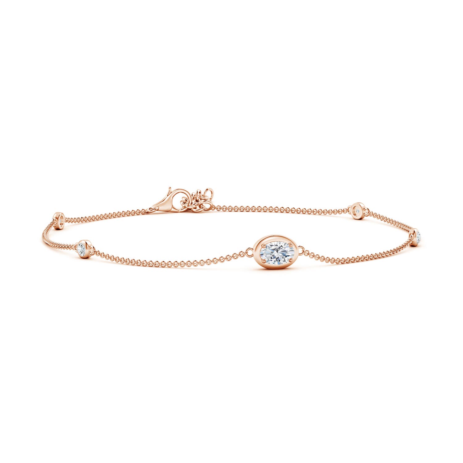6x4mm GVS2 Oval Diamond Station Bracelet with Bezel-Set Accents in Rose Gold