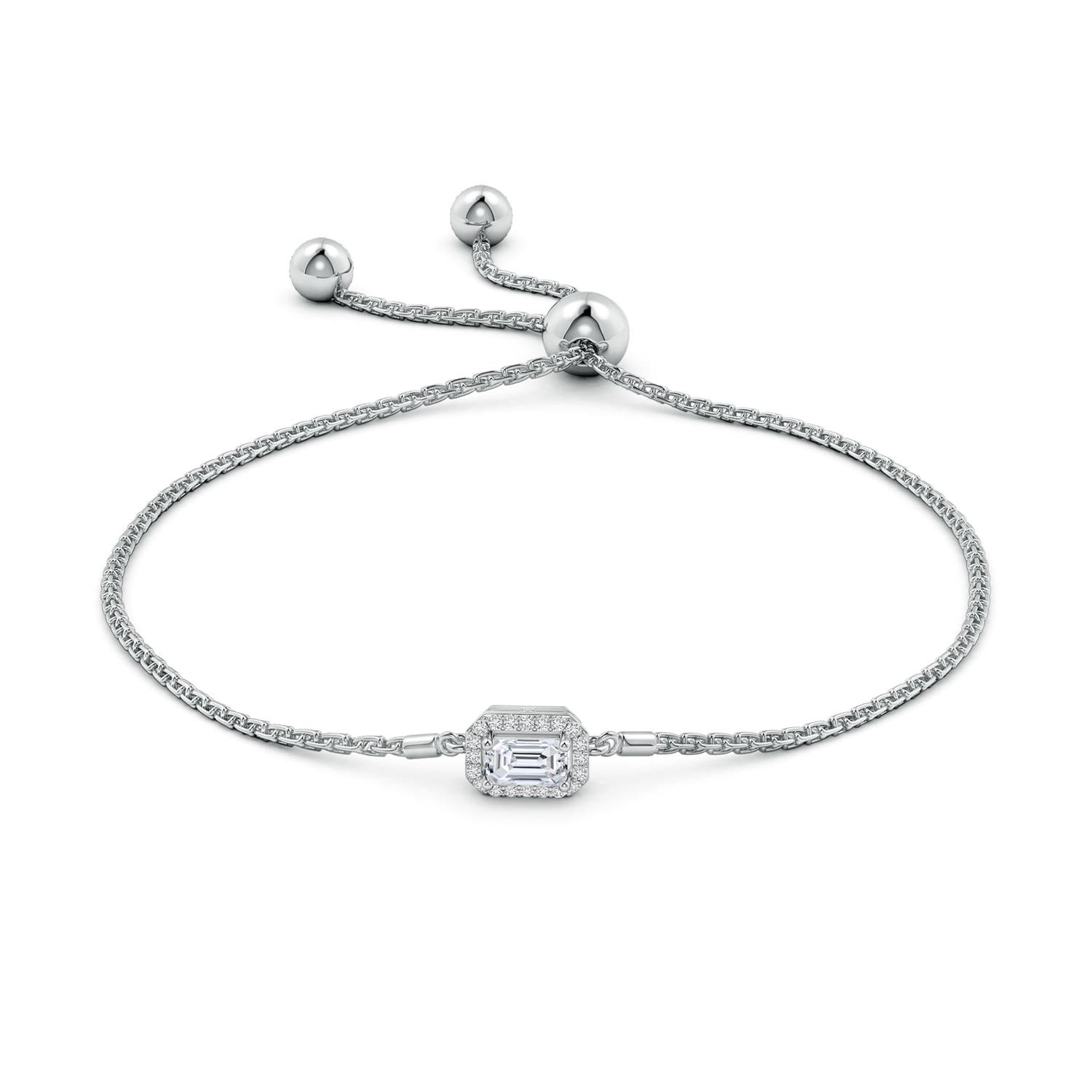 5x3mm HSI2 Emerald-Cut Diamond Halo Bolo Bracelet in White Gold - side 1