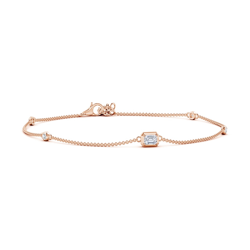 4x3mm GVS2 Emerald-Cut Diamond Station Bracelet with Bezel-Set Accents in Rose Gold