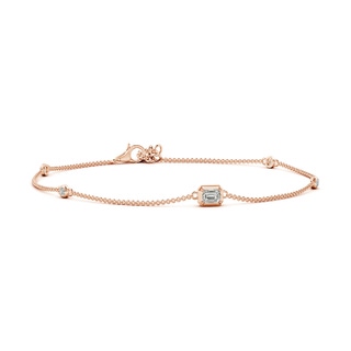 4x3mm KI3 Emerald-Cut Diamond Station Bracelet with Bezel-Set Accents in 10K Rose Gold