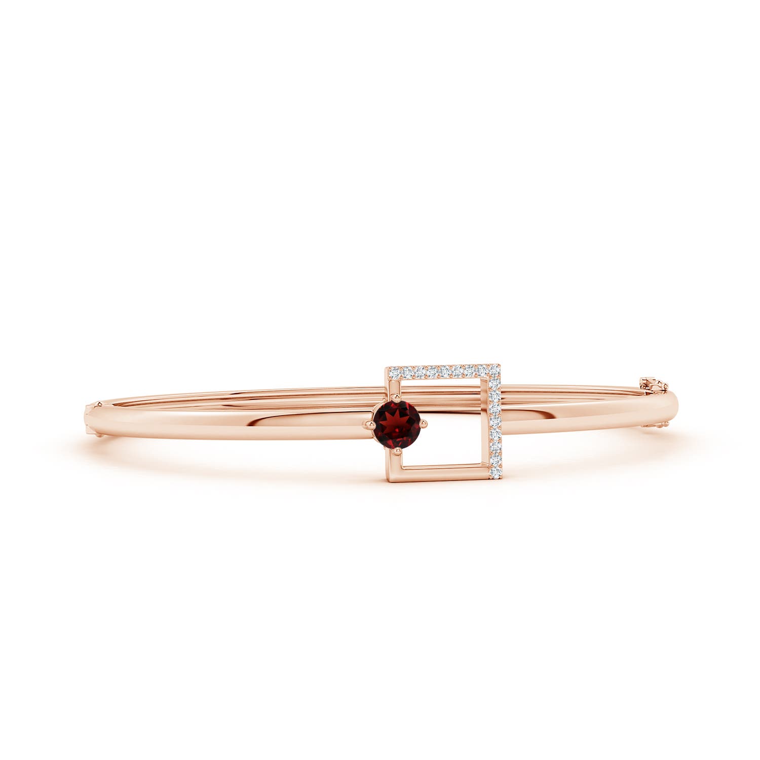 5mm AAA Garnet Capricorn Square-Frame Bangle Bracelet with Diamonds in Rose Gold