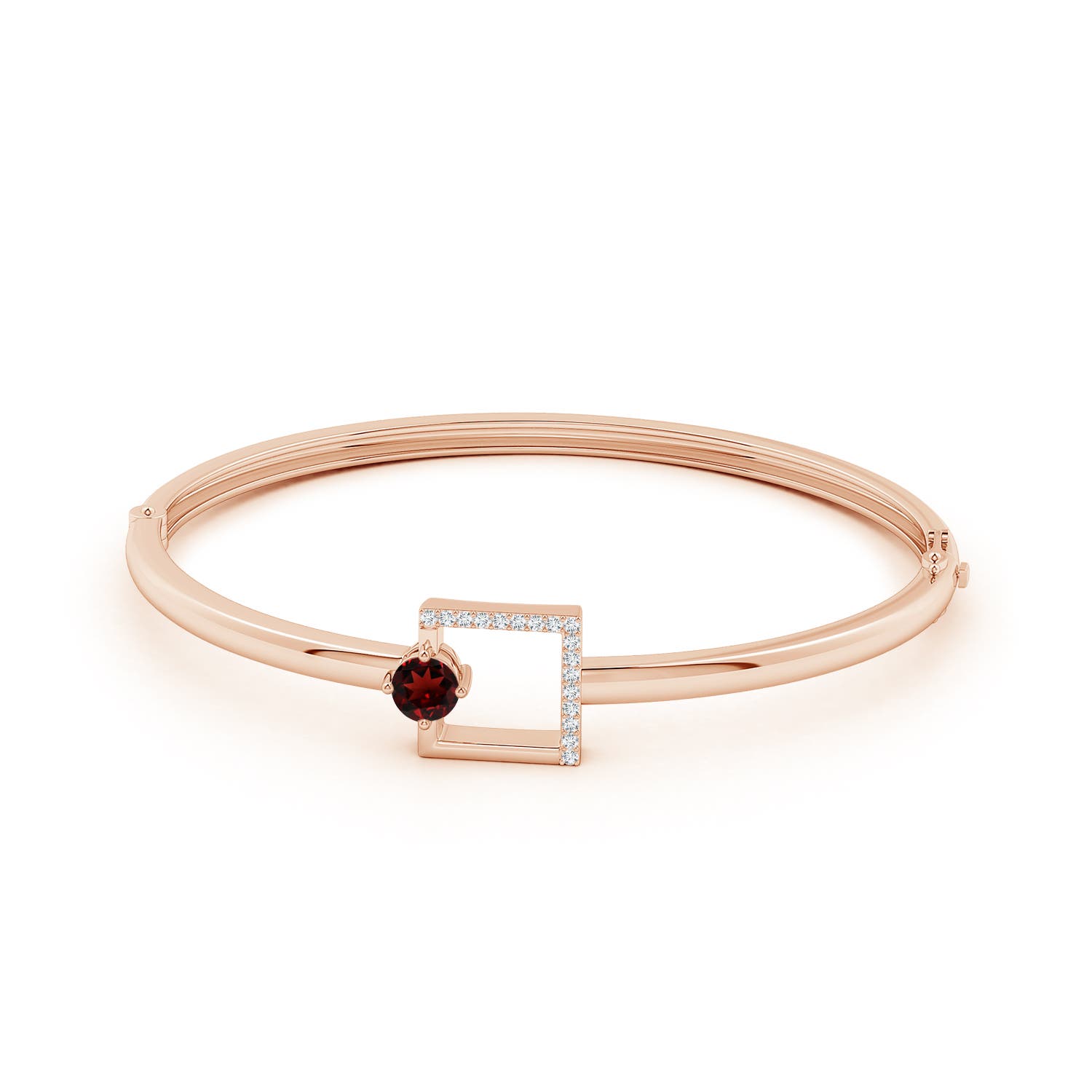 5mm AAA Garnet Capricorn Square-Frame Bangle Bracelet with Diamonds in Rose Gold