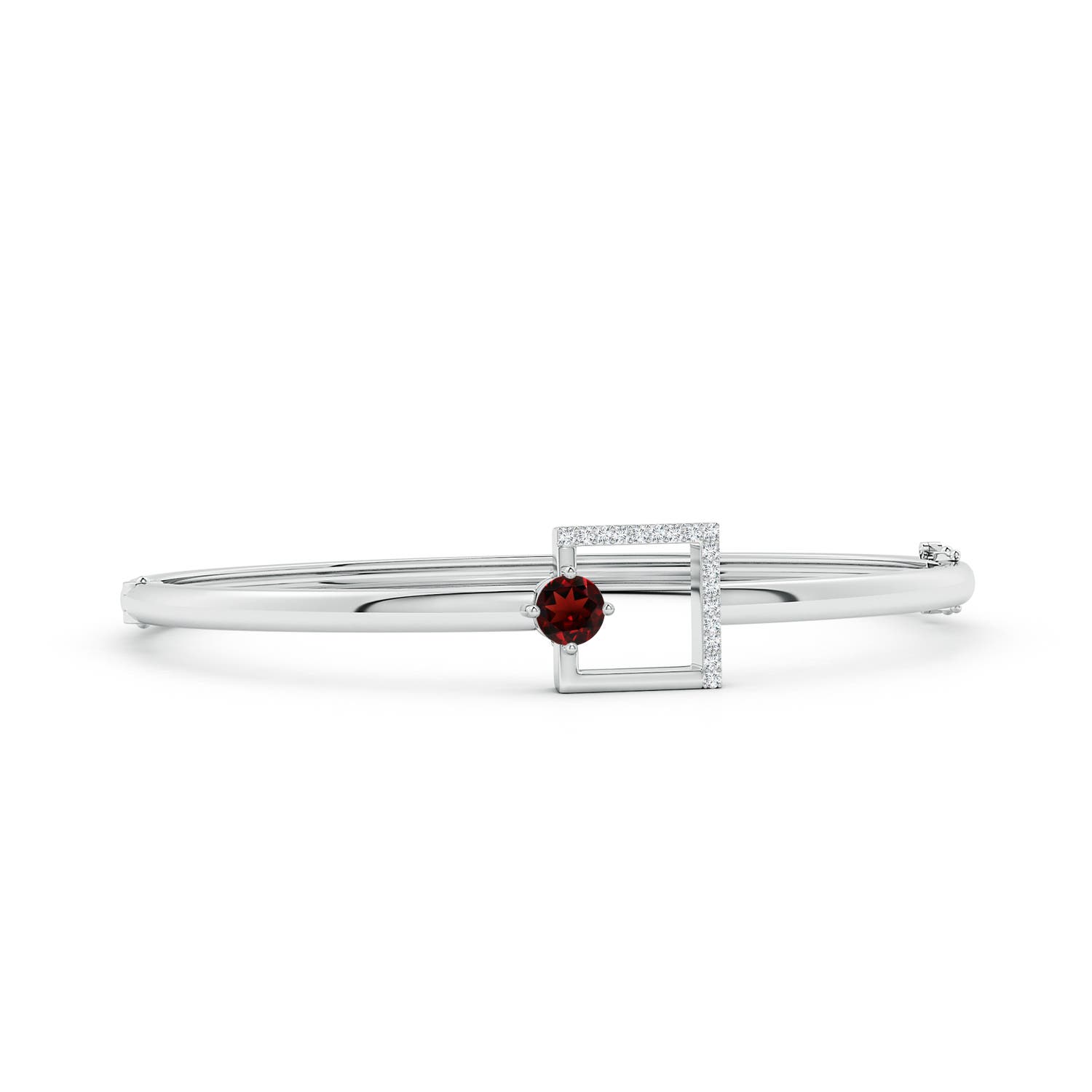 5mm AAA Garnet Capricorn Square-Frame Bangle Bracelet with Diamonds in White Gold