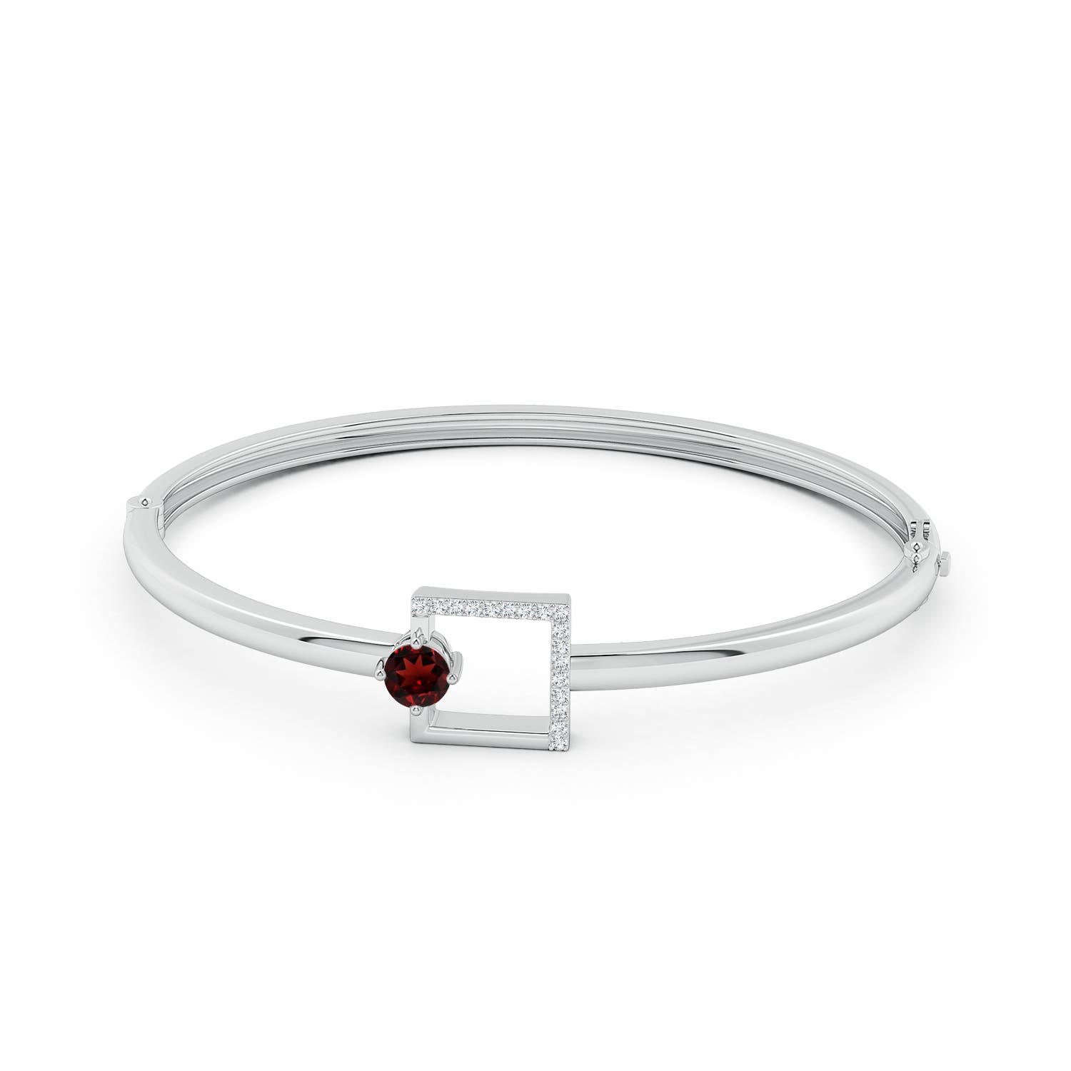 5mm AAA Garnet Capricorn Square-Frame Bangle Bracelet with Diamonds in White Gold