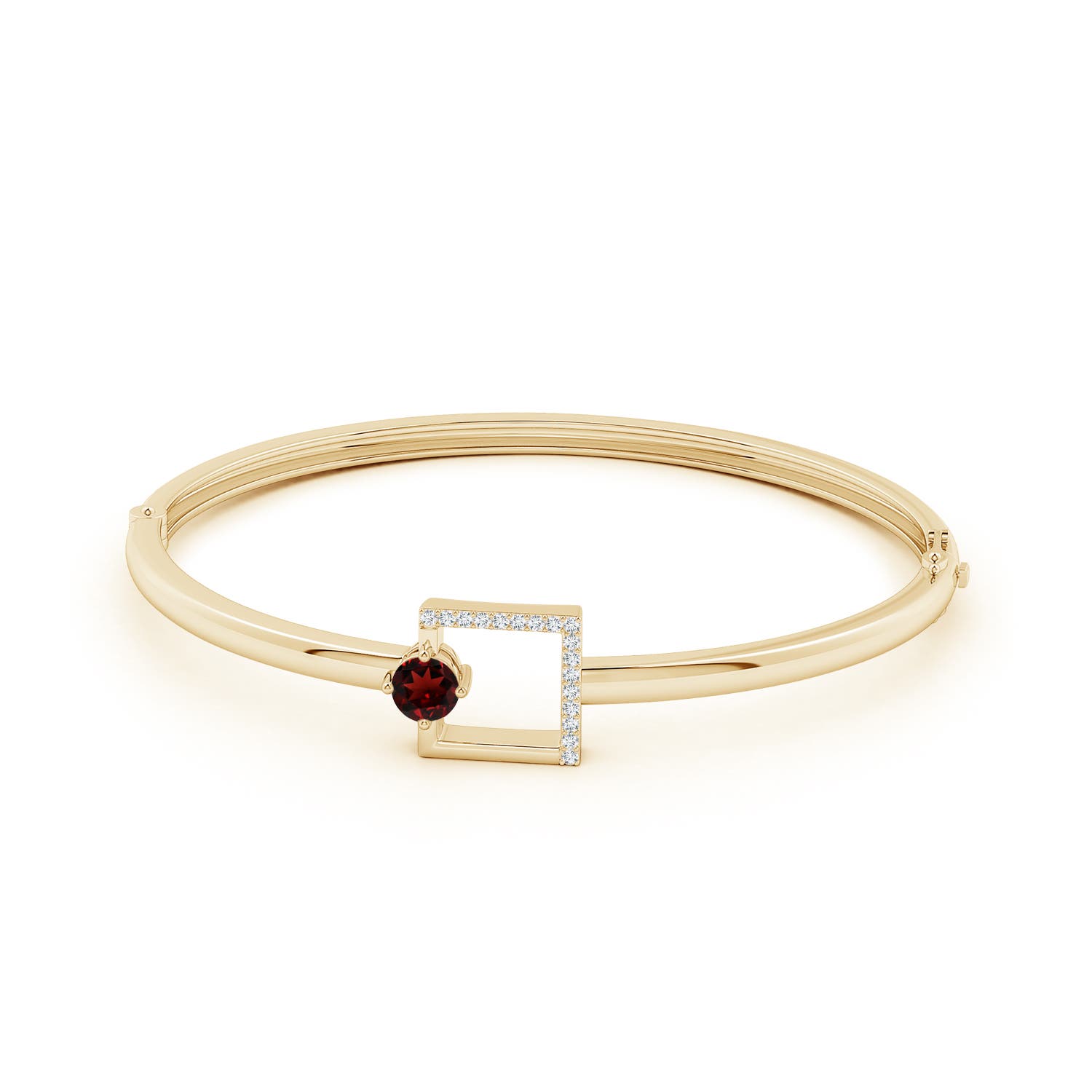 5mm AAA Garnet Capricorn Square-Frame Bangle Bracelet with Diamonds in Yellow Gold