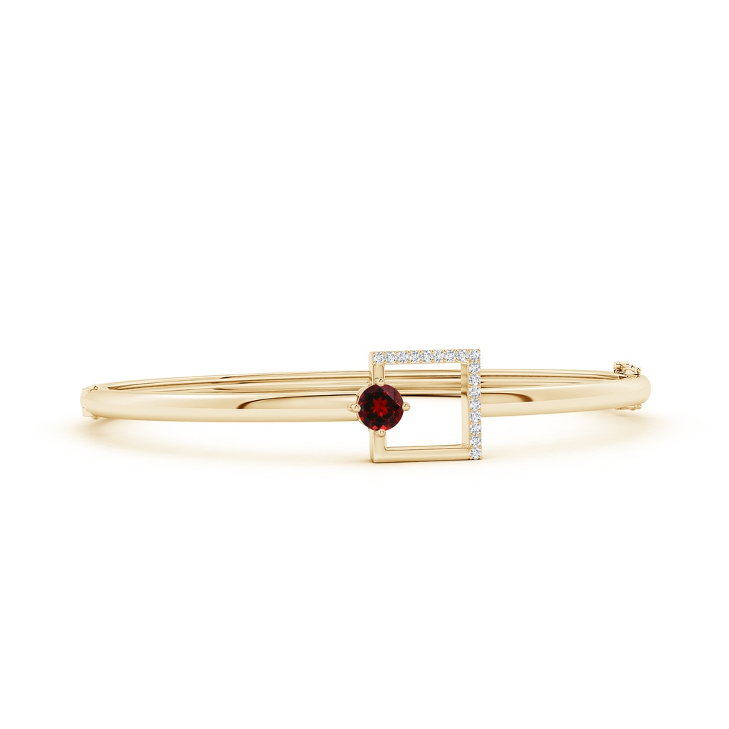 5mm AAAA Garnet Capricorn Square-Frame Bangle Bracelet with Diamonds in Yellow Gold