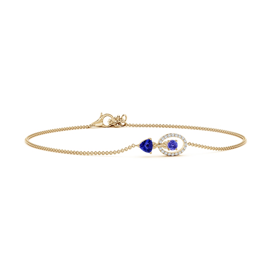 4mm AAAA Round & Trillion Tanzanite Sagittarius Two Stone Bracelet in Yellow Gold 