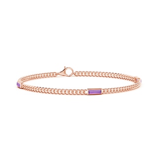 6x2mm A Bezel-Set Baguette Amethyst Three Stone Curb Link Chain Bracelet in 10K Rose Gold