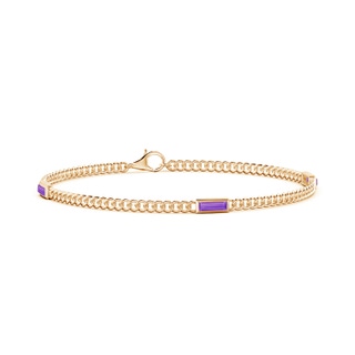 6x2mm AA Bezel-Set Baguette Amethyst Three Stone Curb Link Chain Bracelet in 10K Yellow Gold