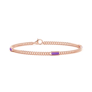 6x2mm AA Bezel-Set Baguette Amethyst Three Stone Curb Link Chain Bracelet in 9K Rose Gold