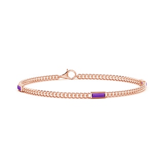 6x2mm AAA Bezel-Set Baguette Amethyst Three Stone Curb Link Chain Bracelet in 10K Rose Gold