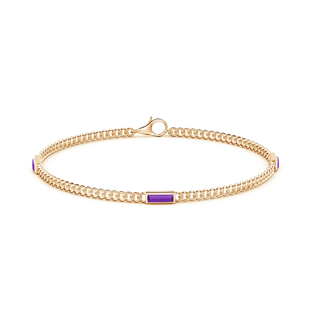 6x2mm AAA Bezel-Set Baguette Amethyst Three Stone Curb Link Chain Bracelet in Yellow Gold - side 199