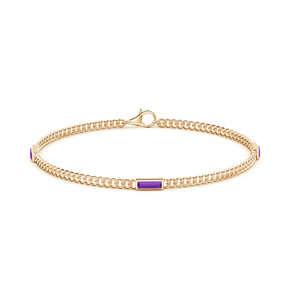 6x2mm AAA Bezel-Set Baguette Amethyst Three Stone Curb Link Chain Bracelet in Yellow Gold side 199