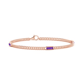 6x2mm AAAA Bezel-Set Baguette Amethyst Three Stone Curb Link Chain Bracelet in 9K Rose Gold