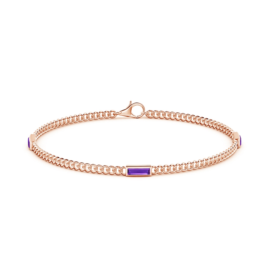 6x2mm AAAA Bezel-Set Baguette Amethyst Three Stone Curb Link Chain Bracelet in Rose Gold - side 199