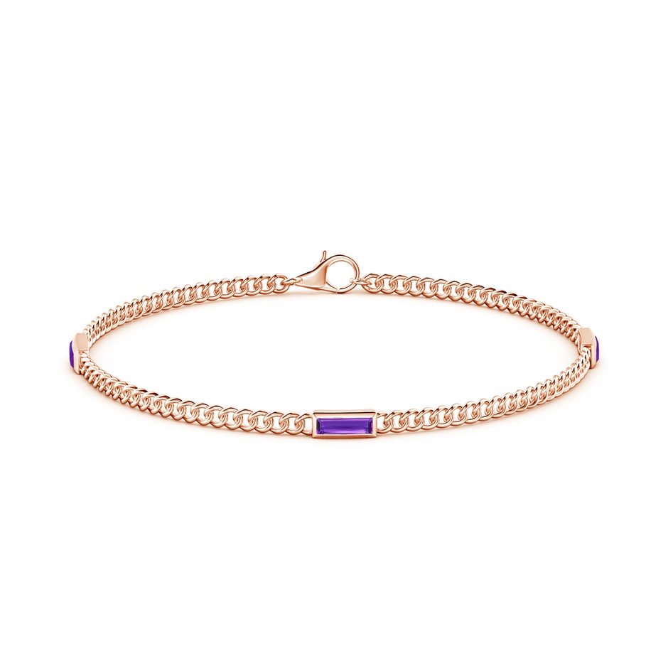 6x2mm AAAA Bezel-Set Baguette Amethyst Three Stone Curb Link Chain Bracelet in Rose Gold side 199