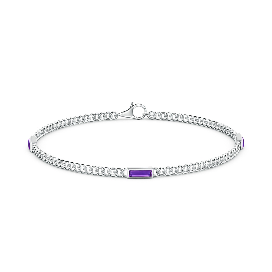 6x2mm AAAA Bezel-Set Baguette Amethyst Three Stone Curb Link Chain Bracelet in White Gold side 199