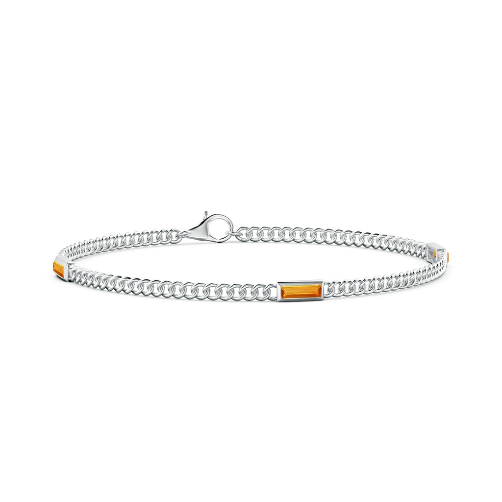 6x2mm AAA Bezel-Set Baguette Citrine Three Stone Curb Link Chain Bracelet in White Gold