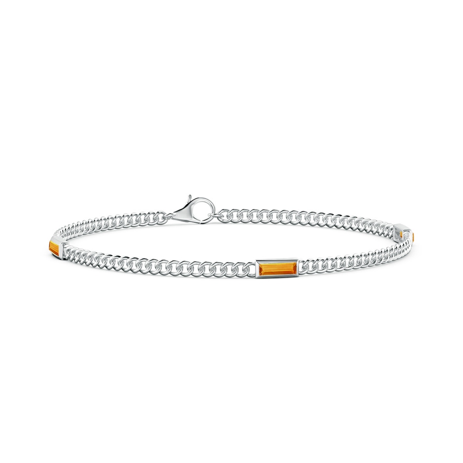 6x2mm AAA Bezel-Set Baguette Citrine Three Stone Curb Link Chain Bracelet in White Gold 