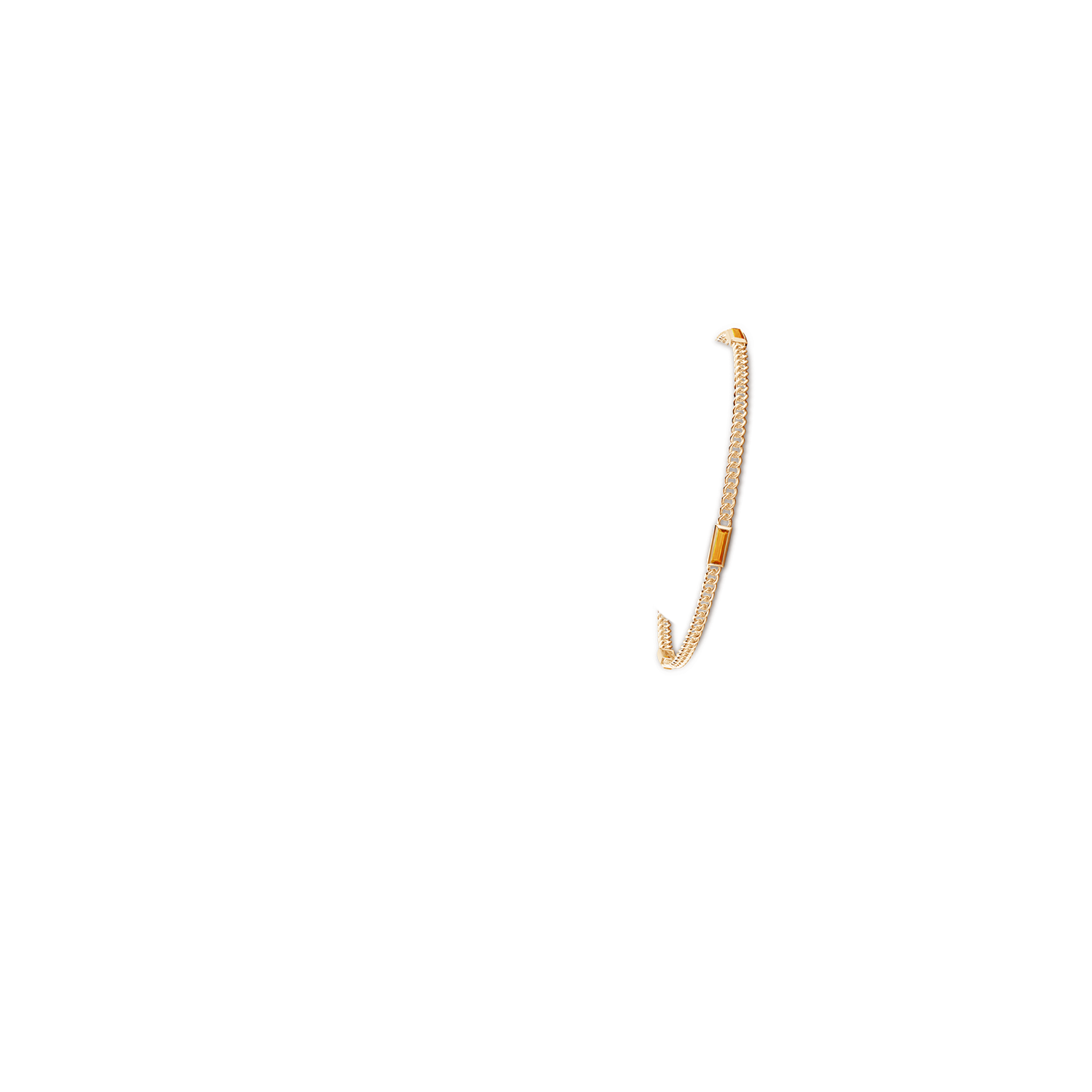 6x2mm AAA Bezel-Set Baguette Citrine Three Stone Curb Link Chain Bracelet in Yellow Gold - body_arm