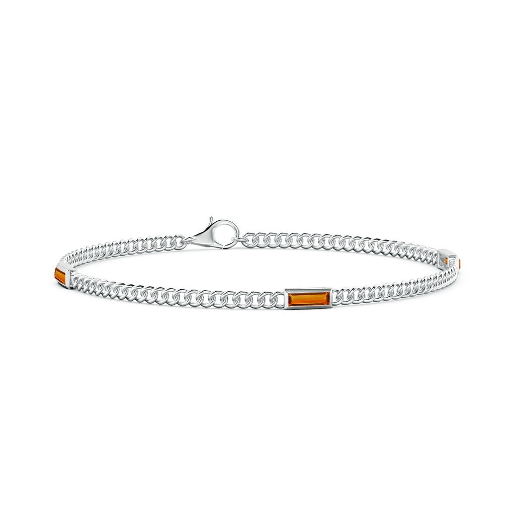 6x2mm AAAA Bezel-Set Baguette Citrine Three Stone Curb Link Chain Bracelet in White Gold
