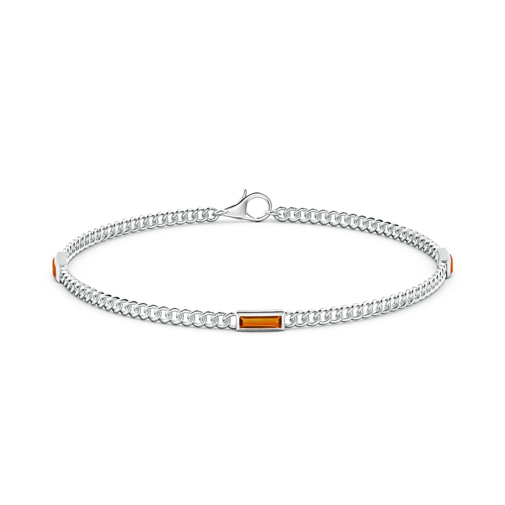 6x2mm AAAA Bezel-Set Baguette Citrine Three Stone Curb Link Chain Bracelet in White Gold - side 199