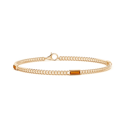 6x2mm AAAA Bezel-Set Baguette Citrine Three Stone Curb Link Chain Bracelet in Yellow Gold
