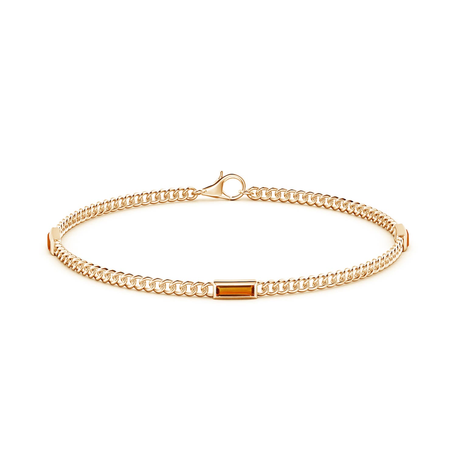 6x2mm AAAA Bezel-Set Baguette Citrine Three Stone Curb Link Chain Bracelet in Yellow Gold - side 3