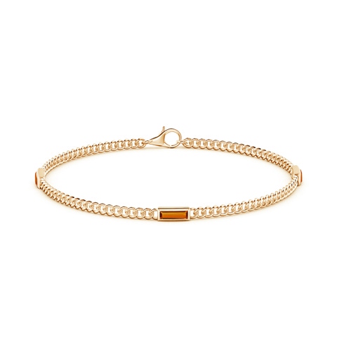 6x2mm AAAA Bezel-Set Baguette Citrine Three Stone Curb Link Chain Bracelet in Yellow Gold - side 3