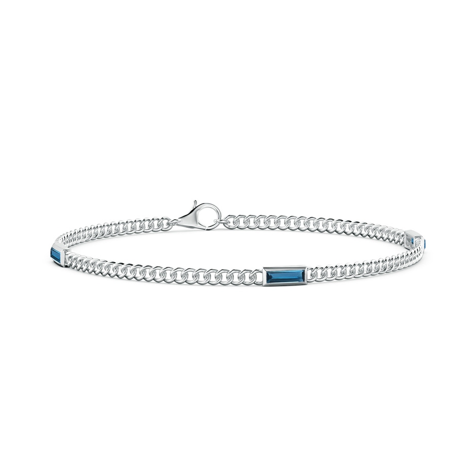 6x2mm AAA Bezel-Set Baguette London Blue Topaz Three Stone Curb Link Chain Bracelet in White Gold 