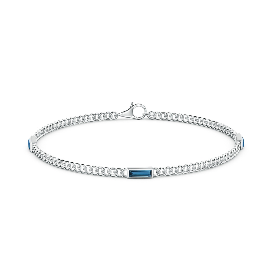 6x2mm AAA Bezel-Set Baguette London Blue Topaz Three Stone Curb Link Chain Bracelet in White Gold side 199