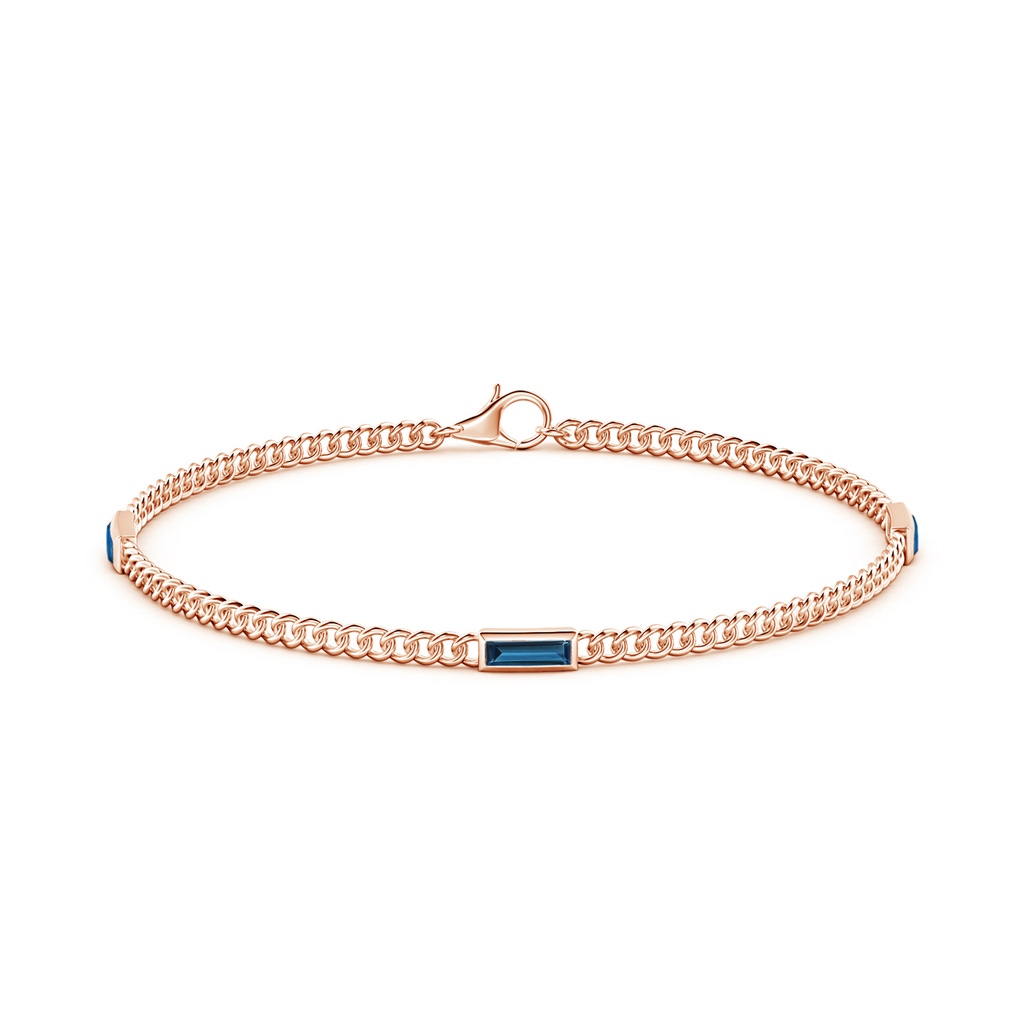 6x2mm AAAA Bezel-Set Baguette London Blue Topaz Three Stone Curb Link Chain Bracelet in Rose Gold - side 199