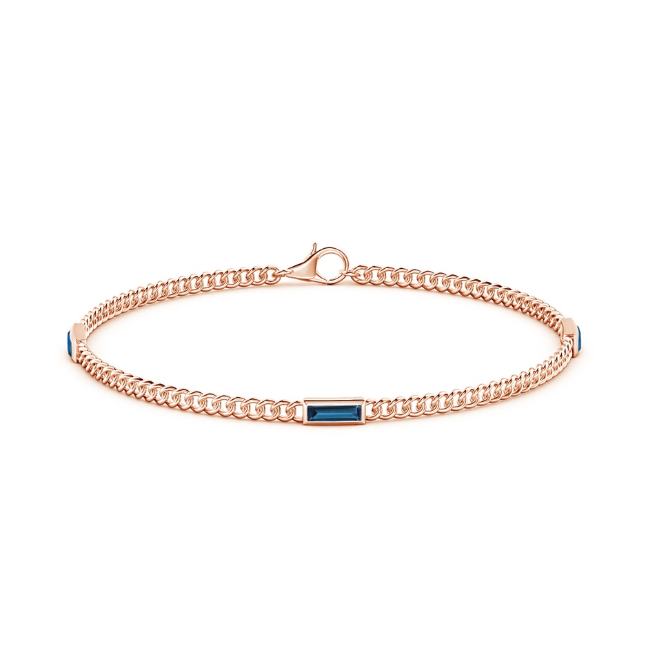 6x2mm AAAA Bezel-Set Baguette London Blue Topaz Three Stone Curb Link Chain Bracelet in Rose Gold side 199