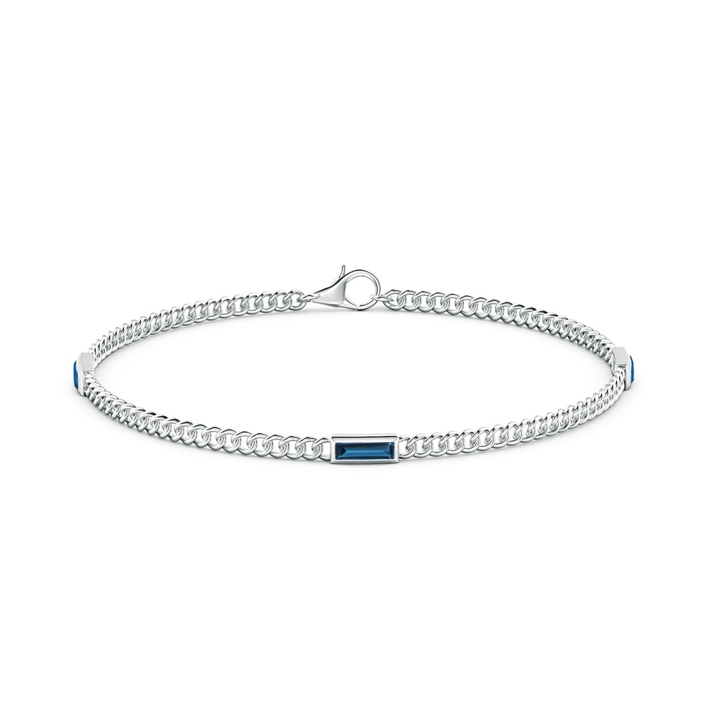 6x2mm AAAA Bezel-Set Baguette London Blue Topaz Three Stone Curb Link Chain Bracelet in White Gold - side 199