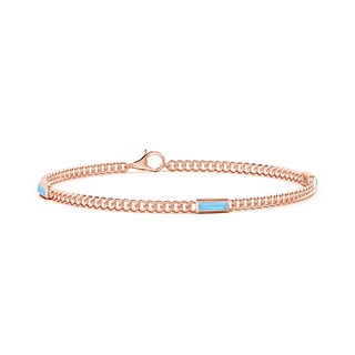 6x2mm A Bezel-Set Baguette Swiss Blue Topaz Three Stone Curb Link Chain Bracelet in 10K Rose Gold